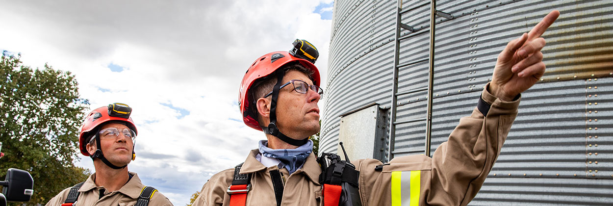 Firefighters doing grain bin safety training